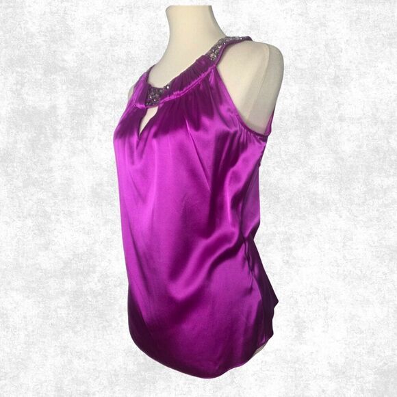 Cache Satin Magenta Embellished Halter Top Medium Glam Clubwear Y2K Party Vibe - Picture 6 of 7